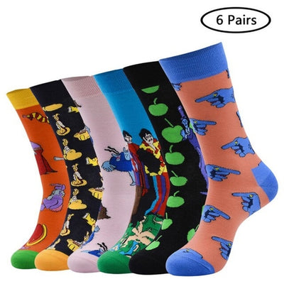1/5/6pcs Mens Dress Socks Cartoon Crew Socks with