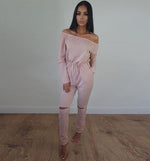 Pink One-shoulder Strapless Long-sleeved Jumpsuit Trousers