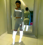 Side Stripe Reflective Set Sexy Two Piece Set Tracksuit Women Crop Top and Biker Shorts Club Outfits Neon Matching Sets