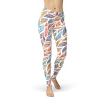 Womens Colorful Feather Fern Leggings