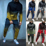 Fashion Men Turtleneck Gradual Change Color Tracksuit Set Hoodie Top+ High Waist Bottoms Joggers Gym Plain Zip Pockets Slim Fit