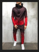 Fashion Men Turtleneck Gradual Change Color Tracksuit Set Hoodie Top+ High Waist Bottoms Joggers Gym Plain Zip Pockets Slim Fit