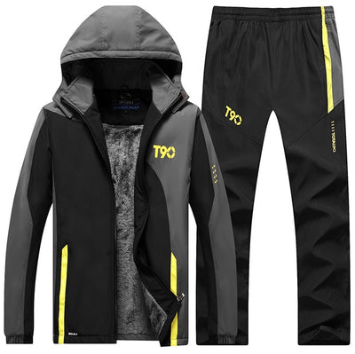 Causal Tracksuits Men Set hooded Thicken Fleece Hoodies + Sweatpant Winter Spring Sweatshirt Sportswear Male joggers sport suit
